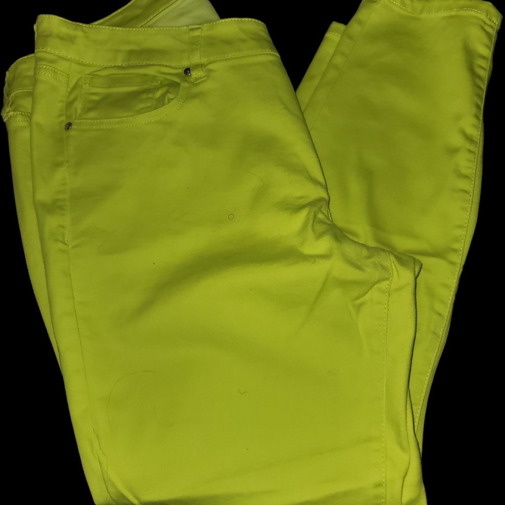 Lane Bryant Neon Green Yellow Denim Jeans Size 18 Slim Ankle